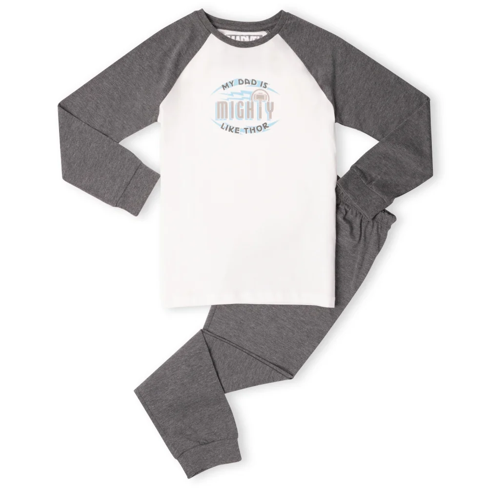 Marvel My Dad Is Mighty Like Thor Kids' Pyjamas - White/Grey - 3-4 Jahre Bild 1