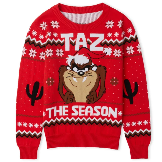 Taz the Season Christmas Kids Knitted Jumper Red