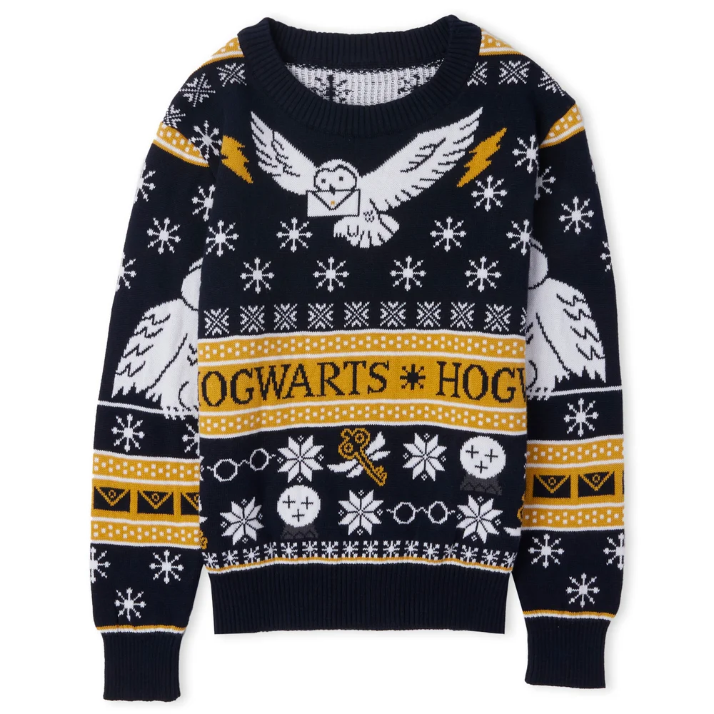Harry Potter Owl Mail Kids Christmas Knitted Jumper Navy - S Bild 1