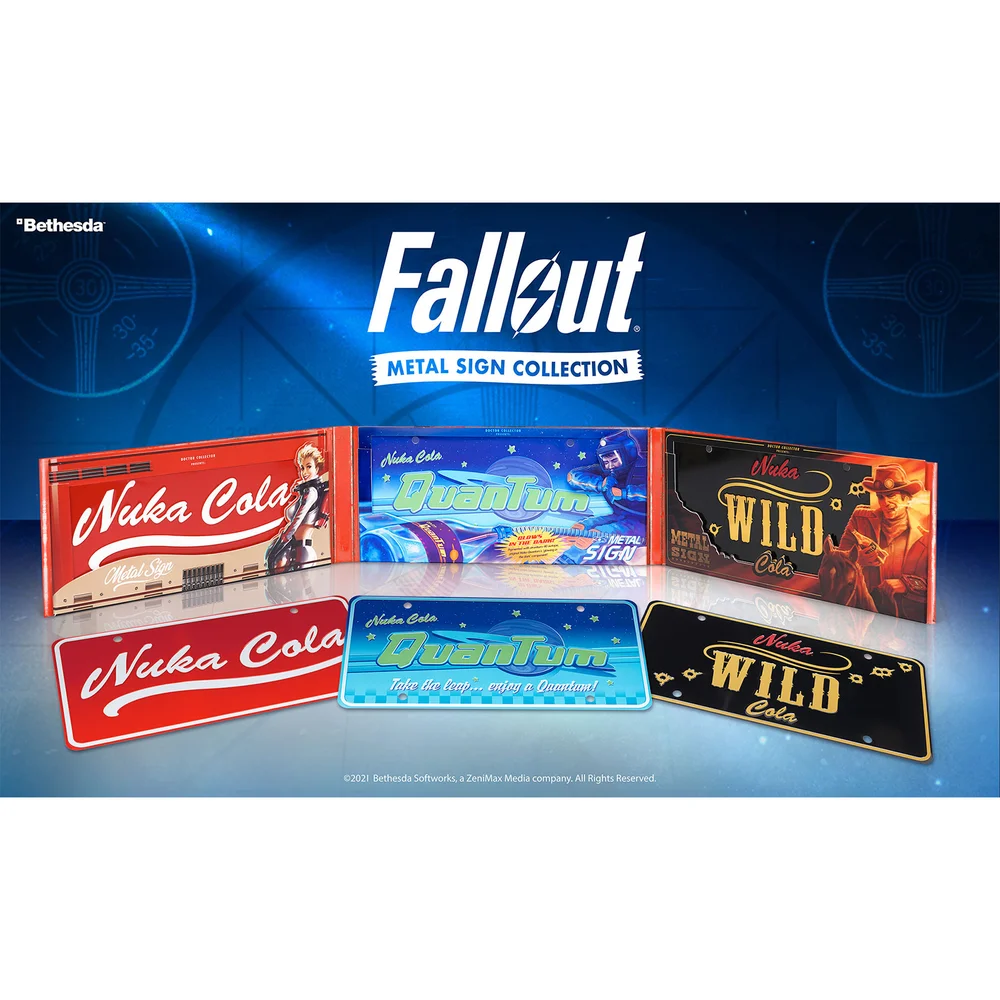 Doctor Collector Fallout Nuka Cola Metal Sign Triple Pack - Limited to 2077 Worldwide Bild 1