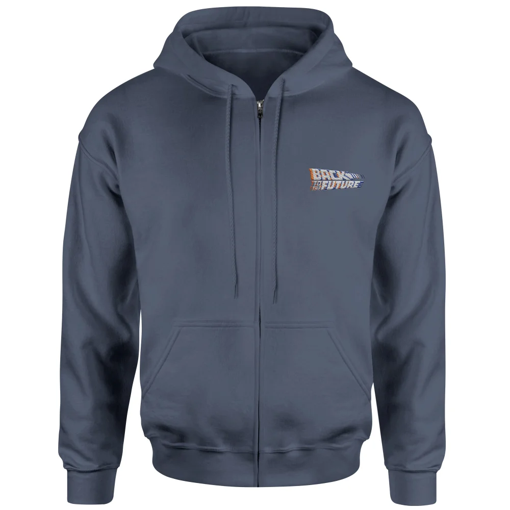 Back To The Future Logo Embroidered Unisex Zipped Hoodie - Navy - L Bild 1