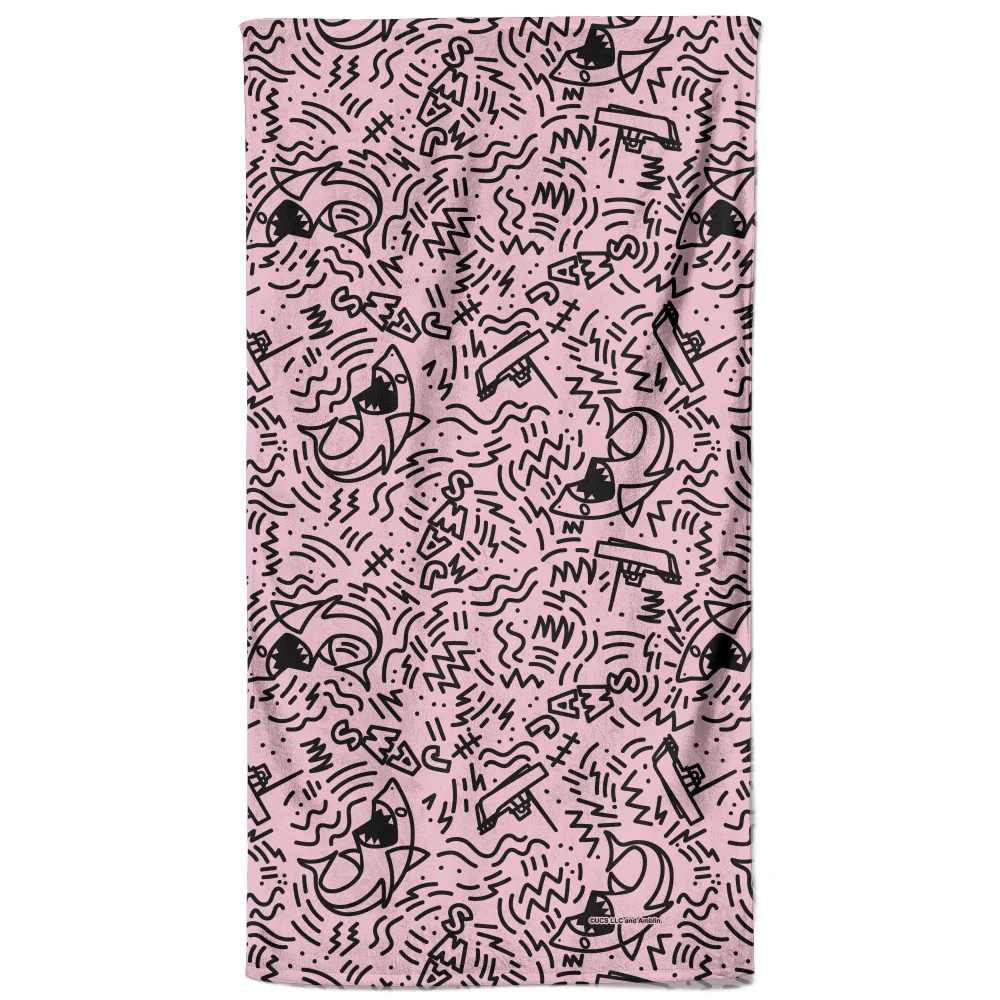 Jaws Pink Doodle Pattern Beach Towel Bild 1
