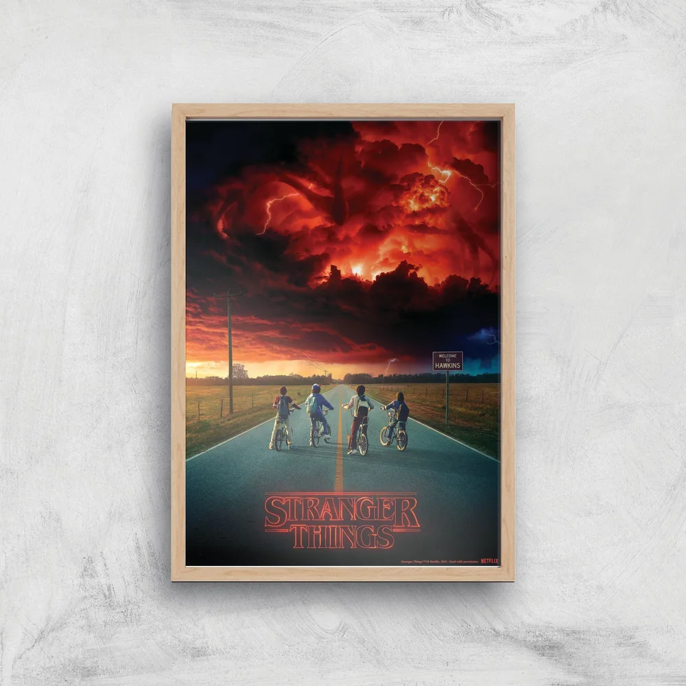Stranger Things Welcome To Hawkins Giclee Art Print - A2 - Wooden Frame Bild 1