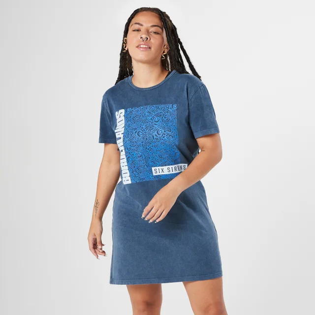 Borderlands Six Sirens Damen T-Shirt Kleid - Navy Blau Acid Wash