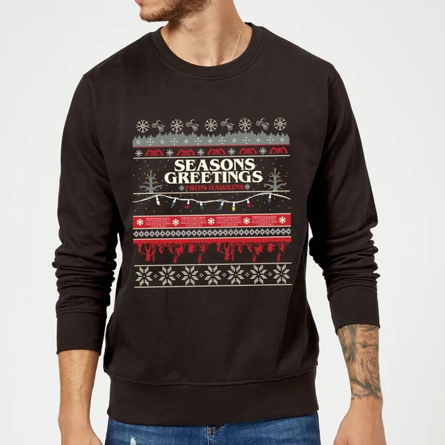 Stranger Things Hawkins Christmas Unisex Weihnachtspullover – Schwarz