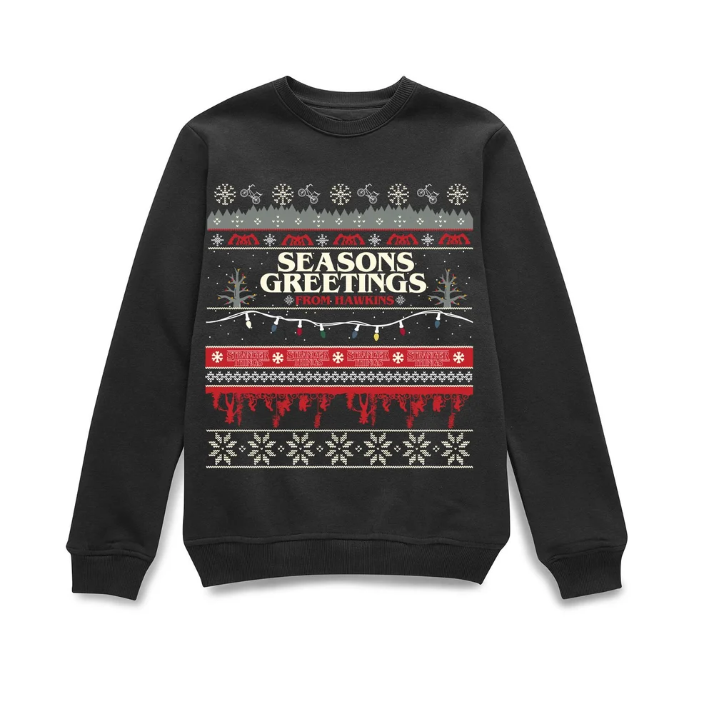 Stranger Things Hawkins Christmas Unisex Weihnachtspullover – Schwarz - S Bild 1