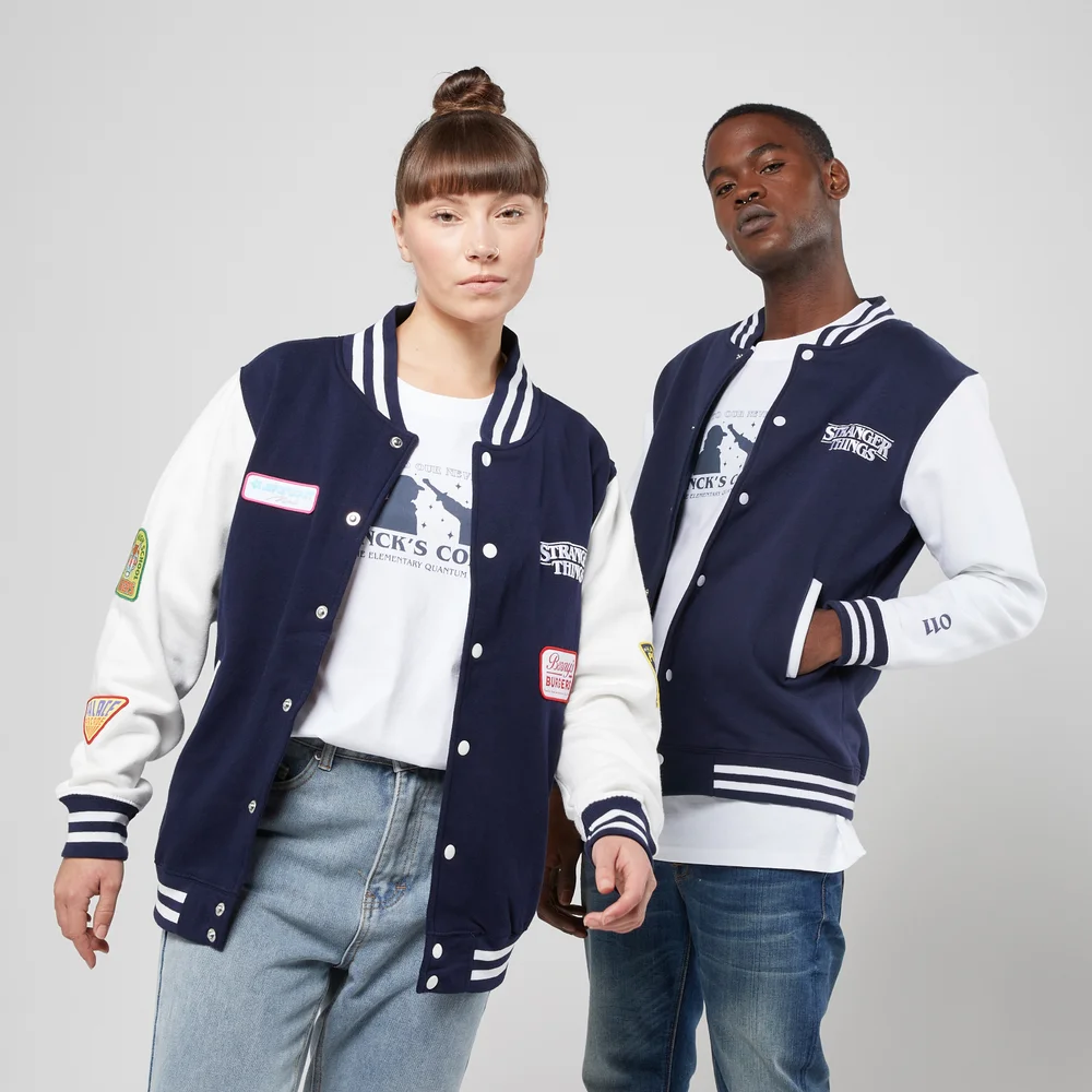 Stranger Things Friends Don't Lie Unisex Varsity Jacke - Navy / Weiß - XXL - Navy / White Bild 1