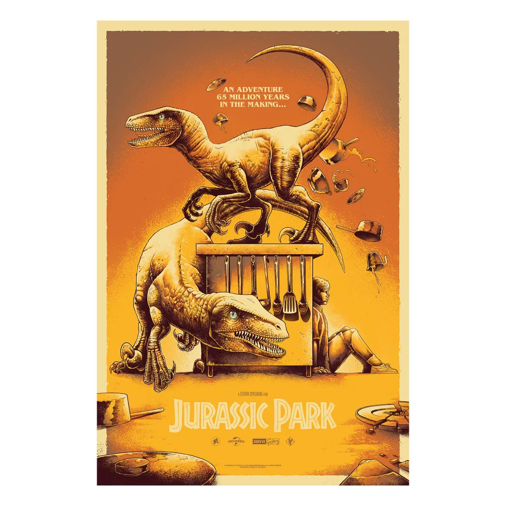 Jurassic Park x Luke Preece - Raptors in the Kitchen - Screen-Print -24"x36" Bild 1