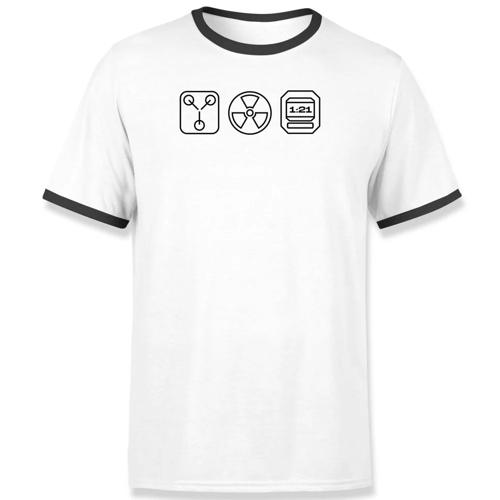 Back To The Future Symbols Embroidered Unisex Ringer T-Shirt - White/Black - XS Bild 1