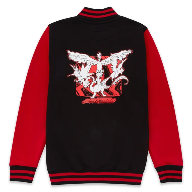 Pokémon Kanto Legendary Embroidered Unisex Varsity Jacket - Schwarz