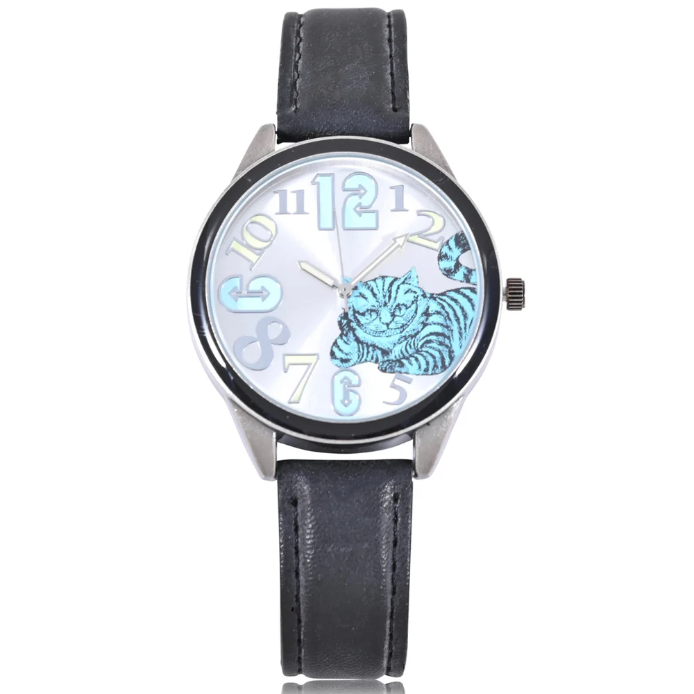 Disney Alice in Wonderland Cheshire Cat Black Metallic Strap Women's Watch Bild 1