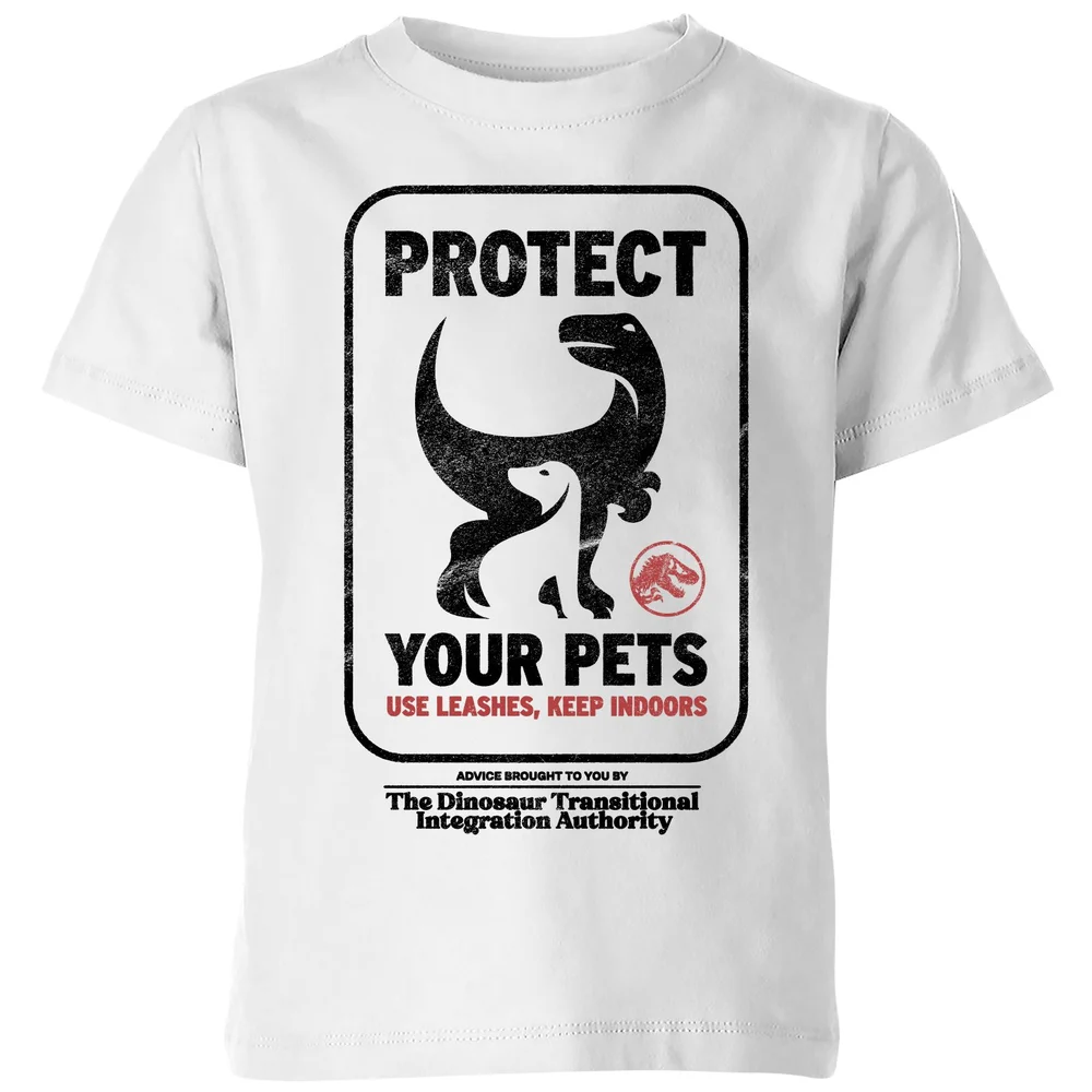 Jurassic World Protect Your Pets Kids' T-Shirt - White - 3-4 Jahre Bild 1