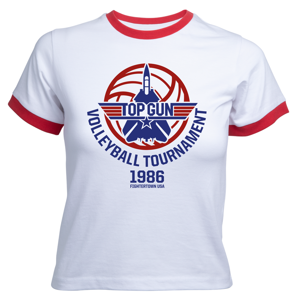 Top Gun Volleyball Tournament Women's Cropped Ringer T-Shirt - White Red - XS Bild 1