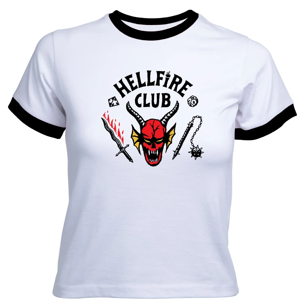 Stranger Things Hellfire Club Women's Cropped Ringer T-Shirt - White Black - L Bild 1