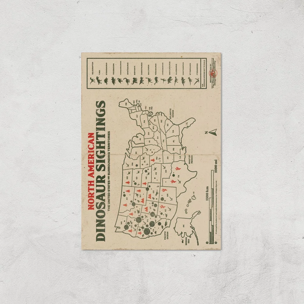 Jurassic World Dinosaur Sightings Map Giclee Art Print - A4 - Print Only Bild 1