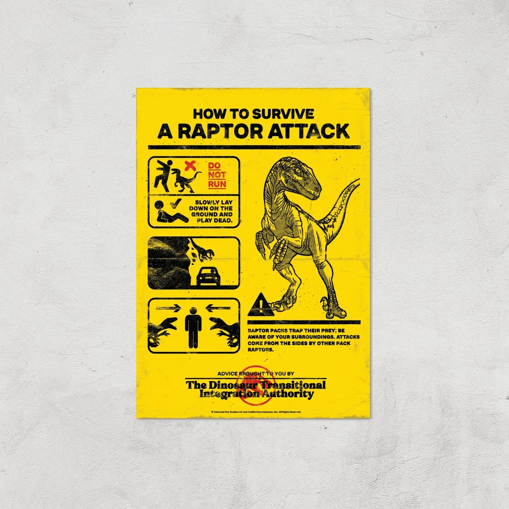 Jurassic World How To Survive A Raptor Attack Giclee Art Print - A4 - Print Only Bild 1