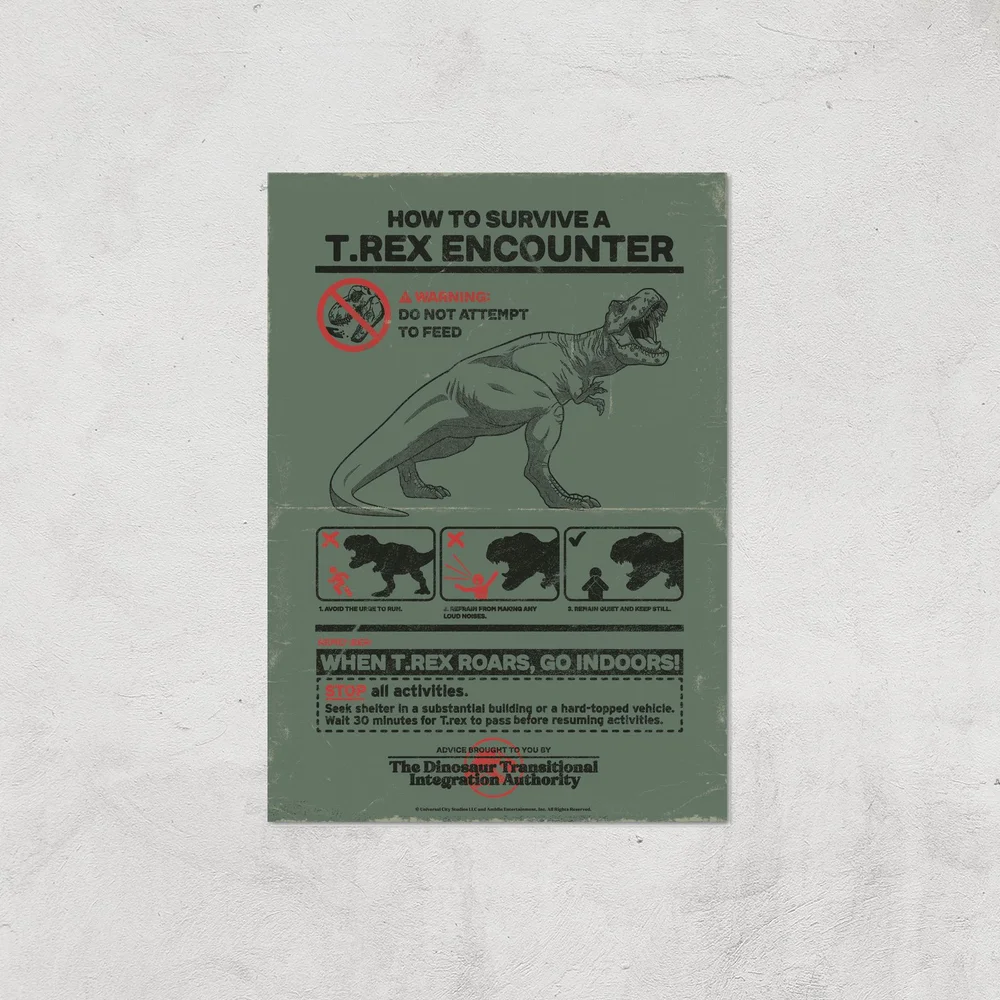Jurassic World How To Survive A T-Rex Encounter Giclee Art Print - A4 - Print Only Bild 1