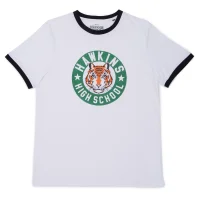 Stranger Things Badge Ringer T-Shirt - White/Black