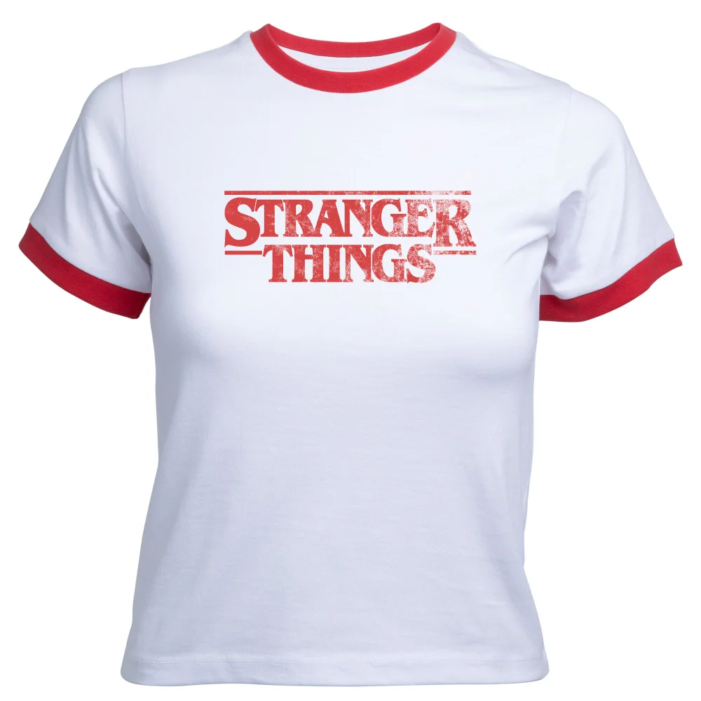 Stranger Things Vintage Logo Women's Cropped Ringer T-Shirt - White Red - XS Bild 1