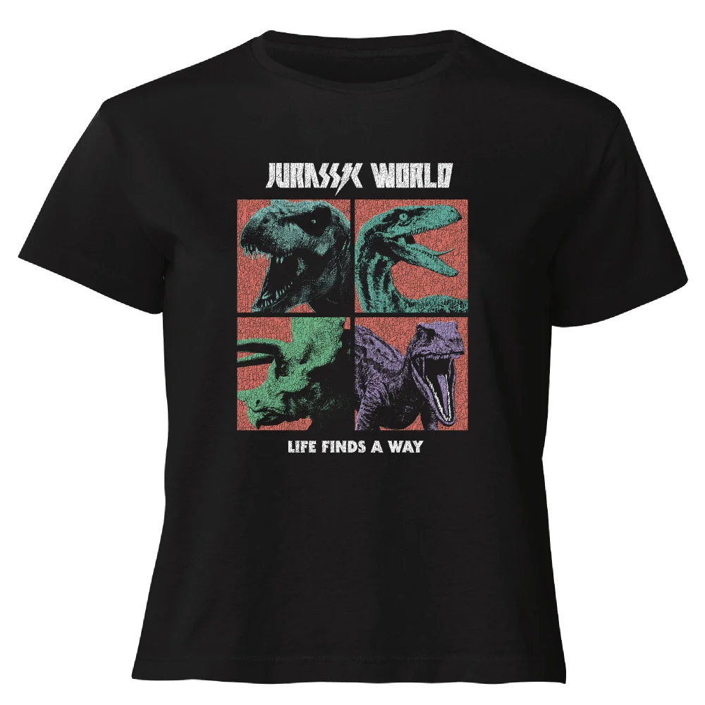 Jurassic Park World Four Colour Faces Women's Cropped T-Shirt - Black - XS Bild 1