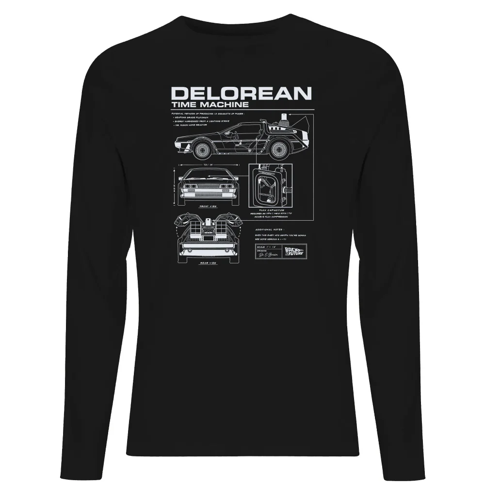 Back To The Future Delorean Schematic Men's Long Sleeve T-Shirt - Black - XS Bild 1