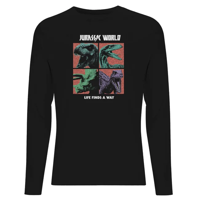Jurassic Park World Four Colour Faces Men's Long Sleeve T-Shirt - Black