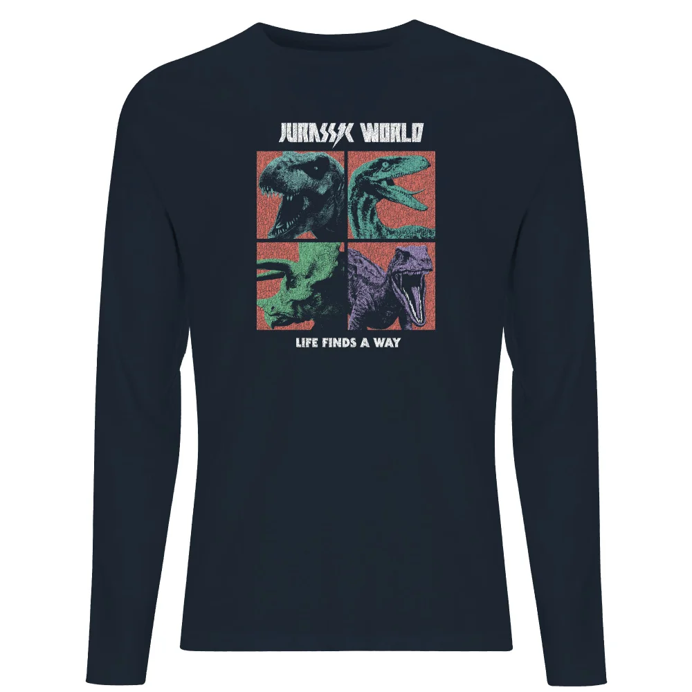 Jurassic Park World Four Colour Faces Men's Long Sleeve T-Shirt - Navy - S Bild 1
