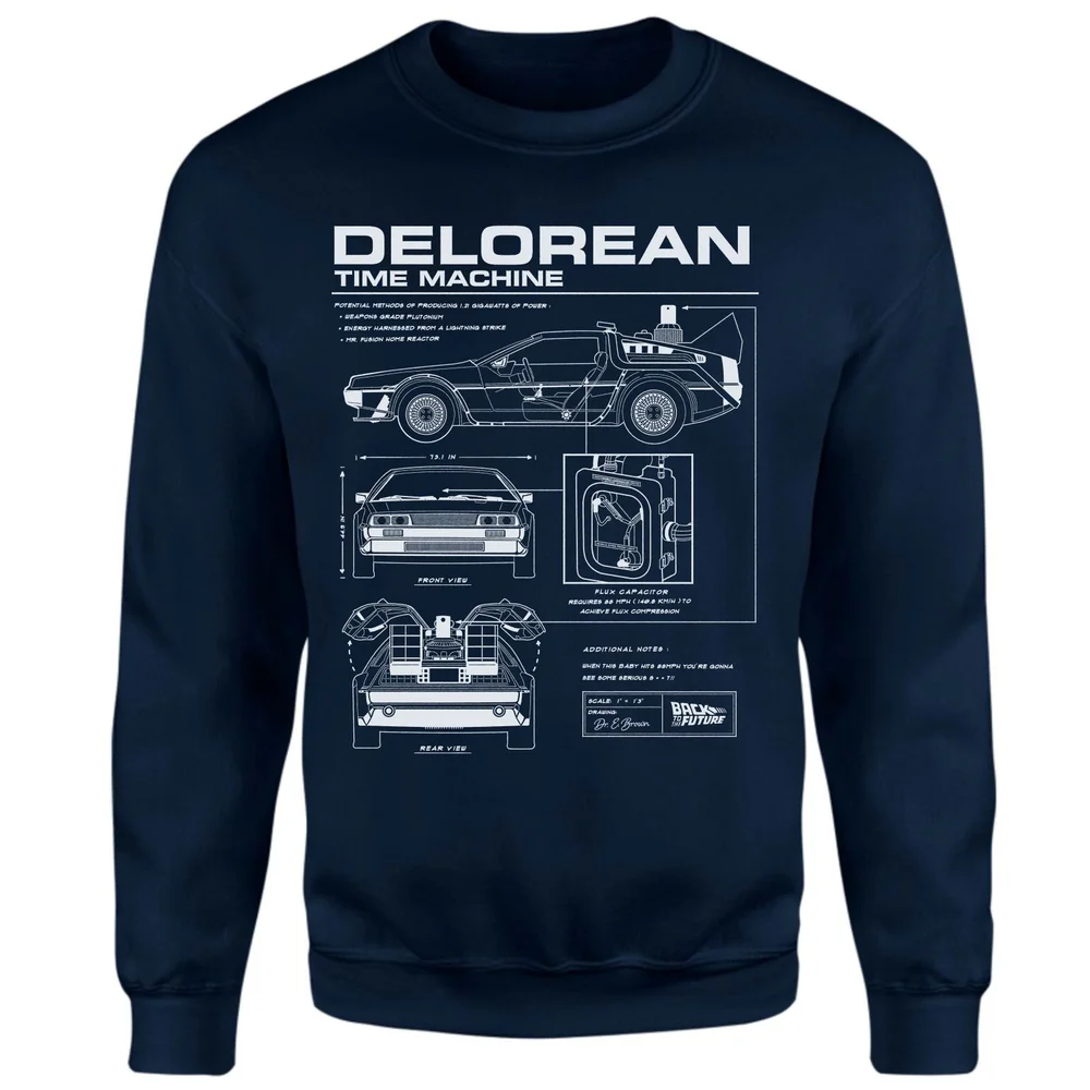Back To The Future Delorean Schematic Sweatshirt - Navy - XS Bild 1