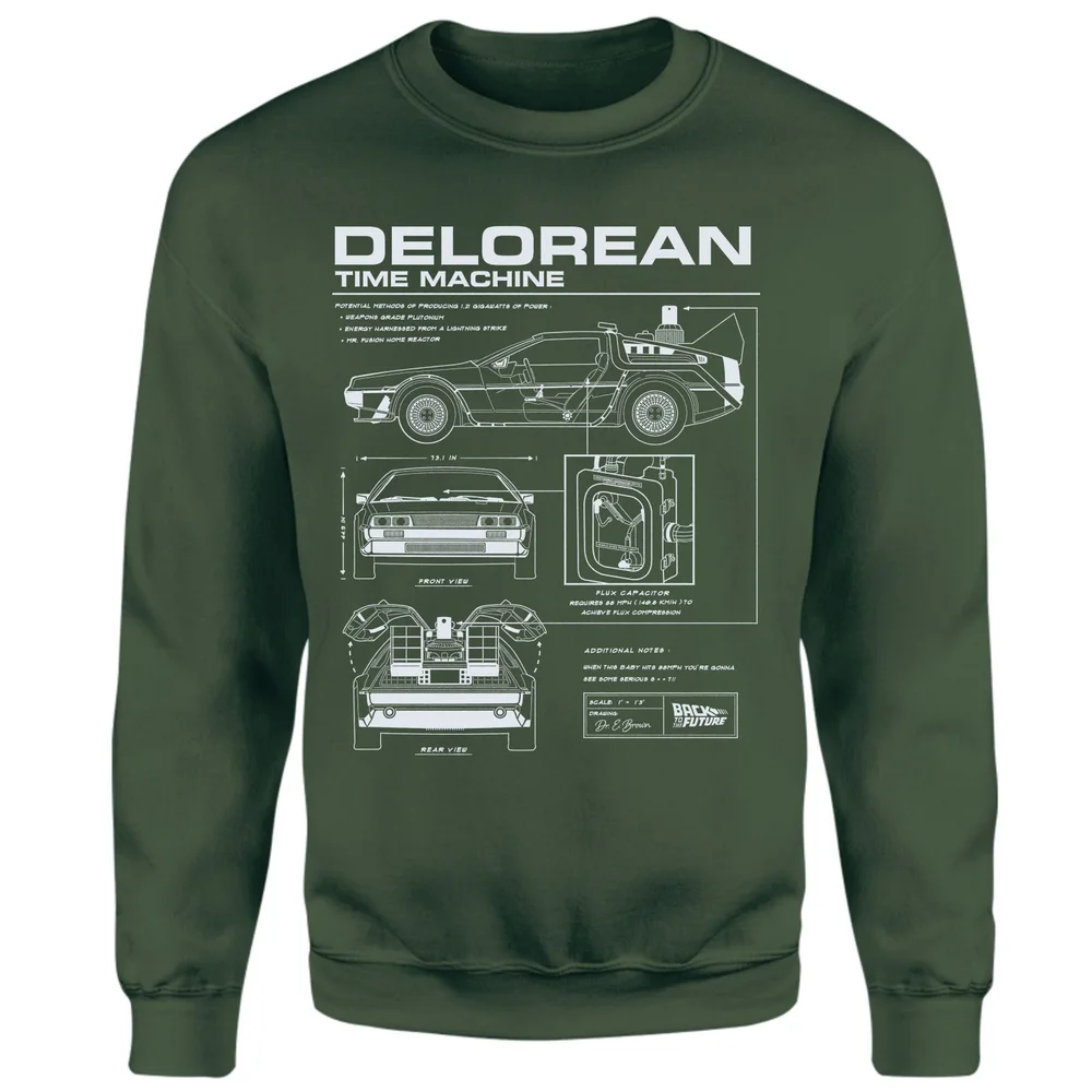 Back To The Future Delorean Schematic Sweatshirt - Green - XS Bild 1