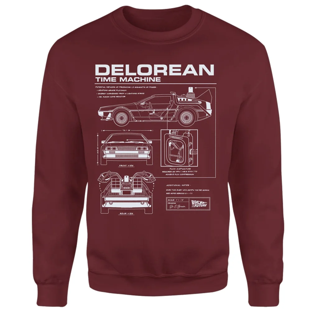 Back To The Future Delorean Schematic Sweatshirt - Burgundy - XS Bild 1