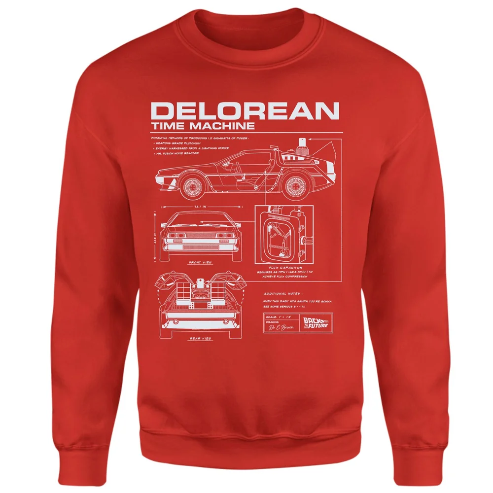 Back To The Future Delorean Schematic Sweatshirt - Red - XS Bild 1