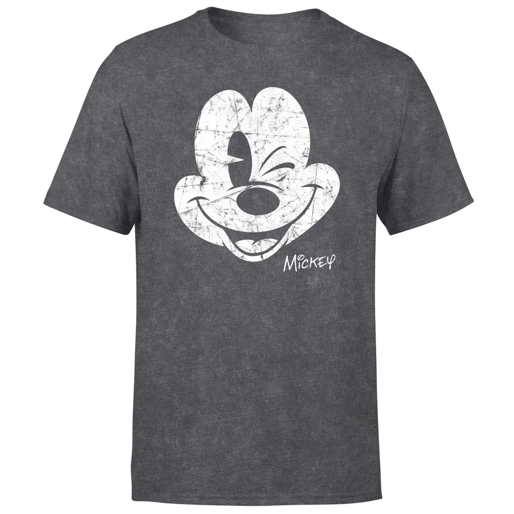 Mickey Mouse Worn Face Men's T-Shirt - Black Acid Wash - S - Black Acid Wash Bild 1