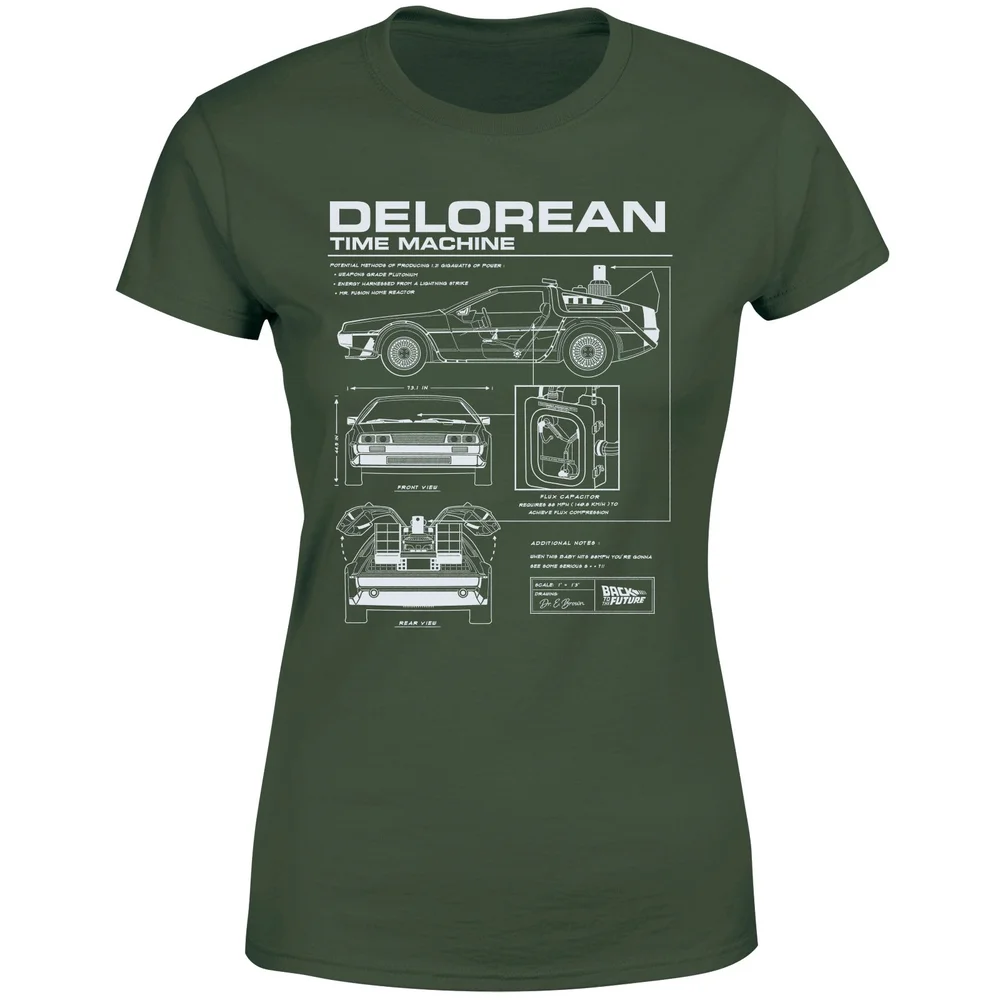 Back To The Future Delorean Schematic Women's T-Shirt - Green - XS Bild 1