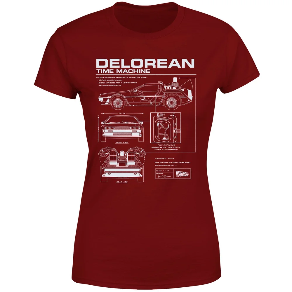 Back To The Future Delorean Schematic Women's T-Shirt - Burgundy - M Bild 1