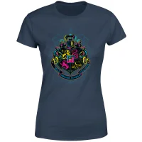 Harry Potter Hogwarts Neon Crest Women's T-Shirt - Navy
