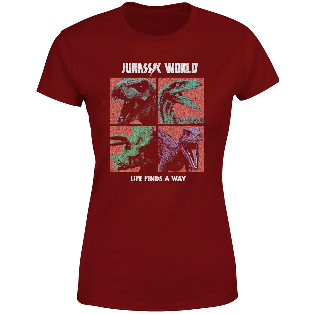 Jurassic Park World Four Colour Faces Women's T-Shirt - Burgundy - XS Bild 1