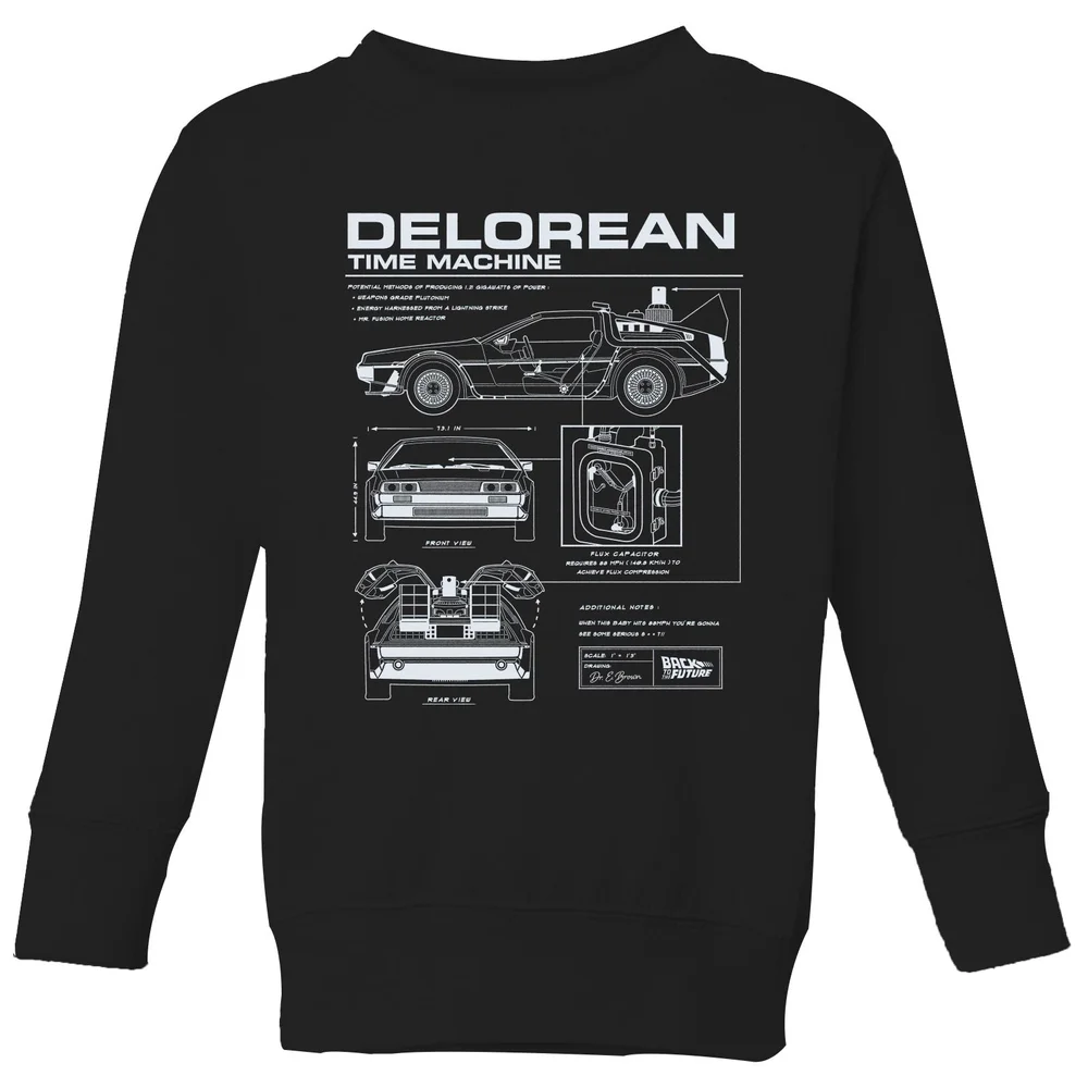 Back To The Future Delorean Schematic Kids' Sweatshirt - Black - 3-4 Jahre Bild 1