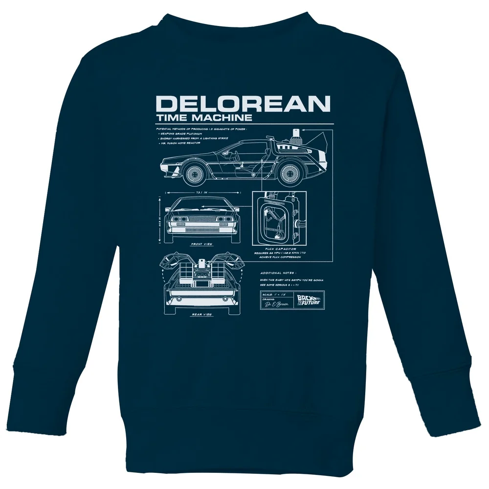 Back To The Future Delorean Schematic Kids' Sweatshirt - Navy - 3-4 Jahre Bild 1
