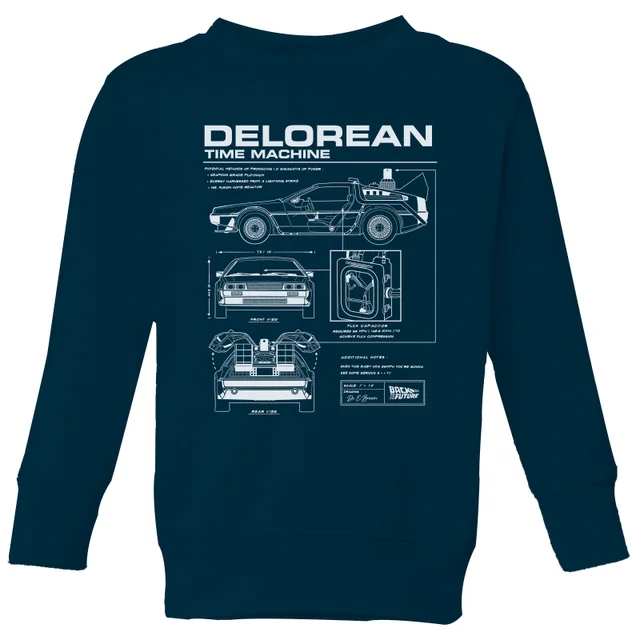 Back To The Future Delorean Schematic Kids' Sweatshirt - Navy