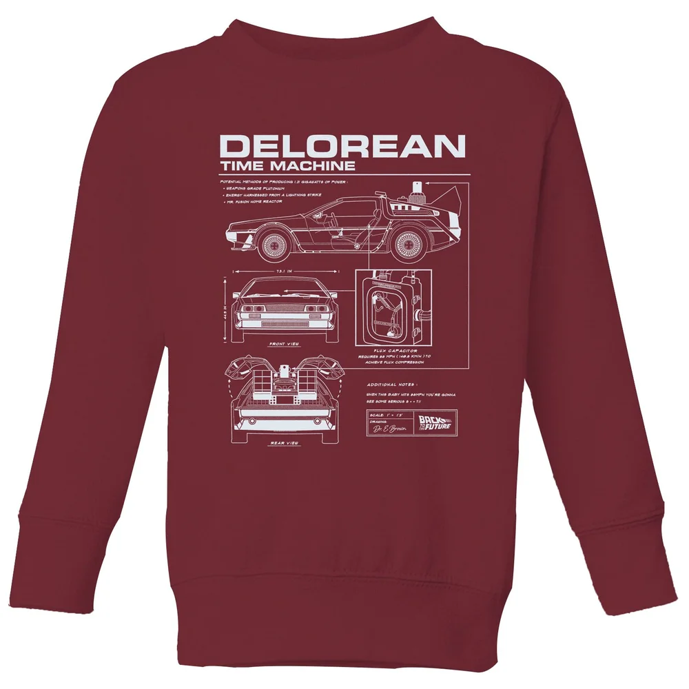 Back To The Future Delorean Schematic Kids' Sweatshirt - Burgundy - 3-4 Jahre Bild 1