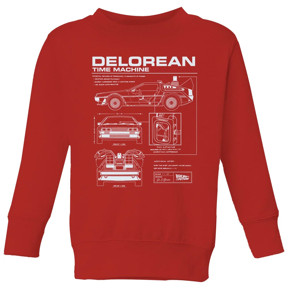 Back To The Future Delorean Schematic Kids' Sweatshirt - Red - 3-4 Jahre Bild 1