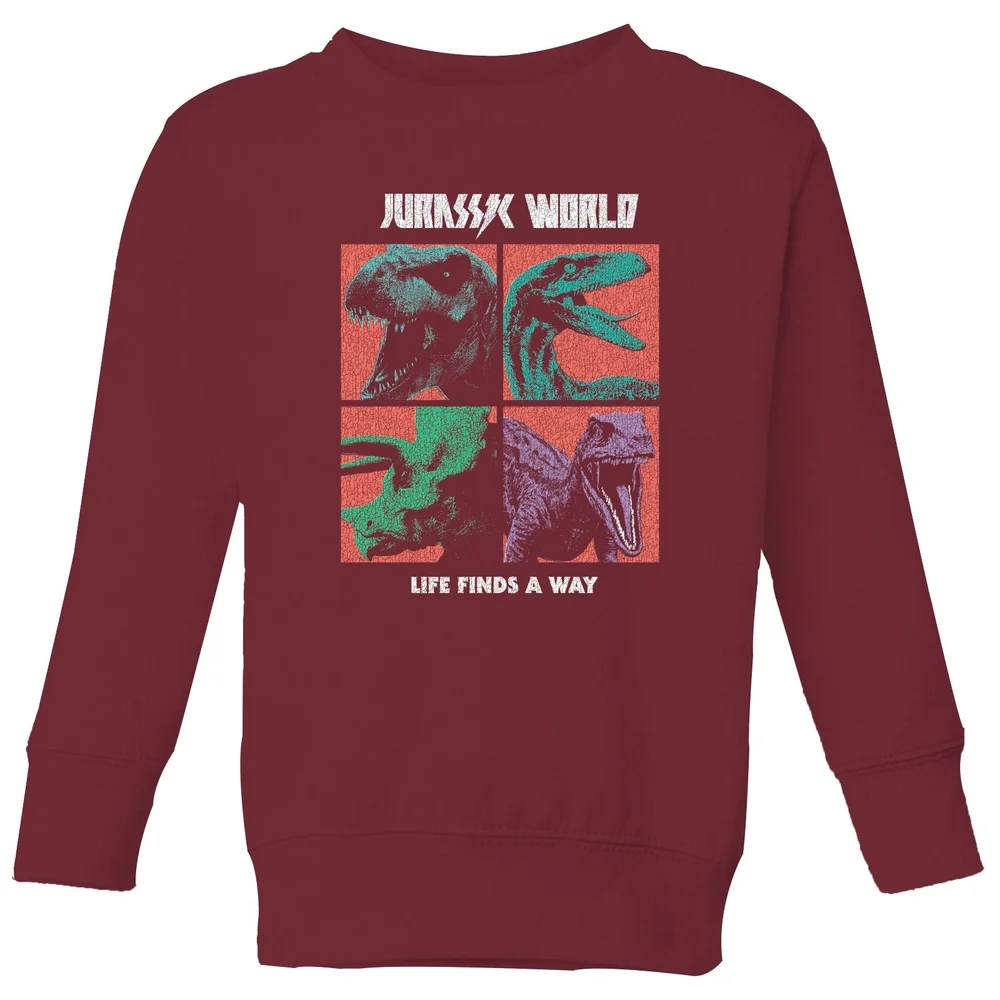 Jurassic Park World Four Colour Faces Kids' Sweatshirt - Burgundy - 3-4 Jahre Bild 1