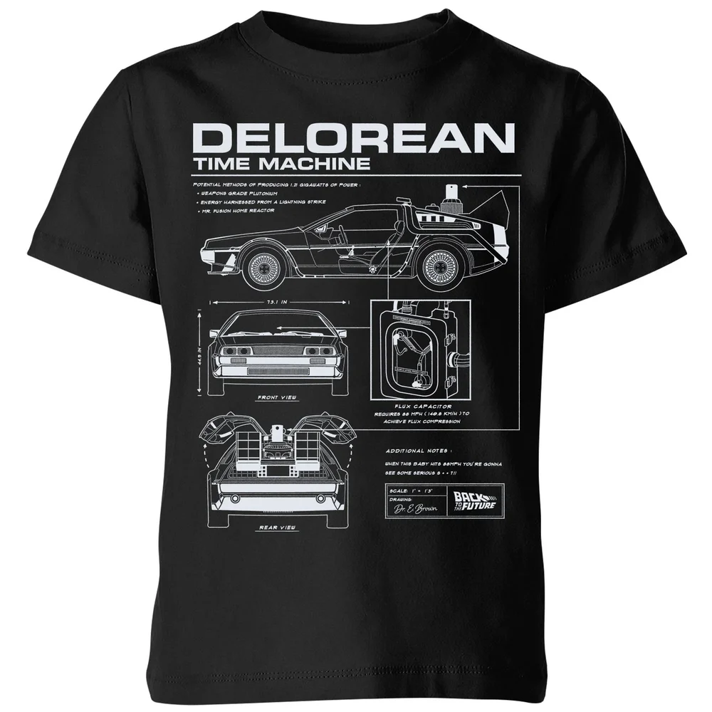 Back To The Future Delorean Schematic Kids' T-Shirt - Black - 3-4 Jahre Bild 1