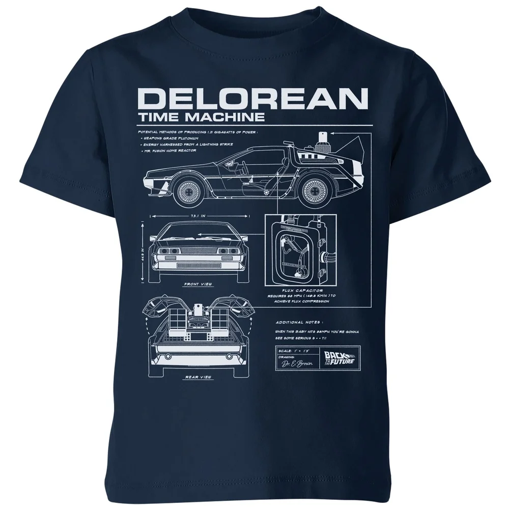 Back To The Future Delorean Schematic Kids' T-Shirt - Navy - 3-4 Jahre Bild 1