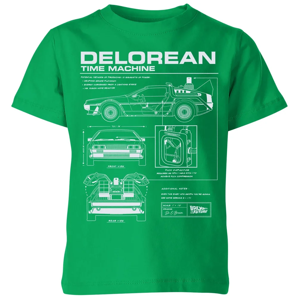 Back To The Future Delorean Schematic Kids' T-Shirt - Green - 3-4 Jahre Bild 1