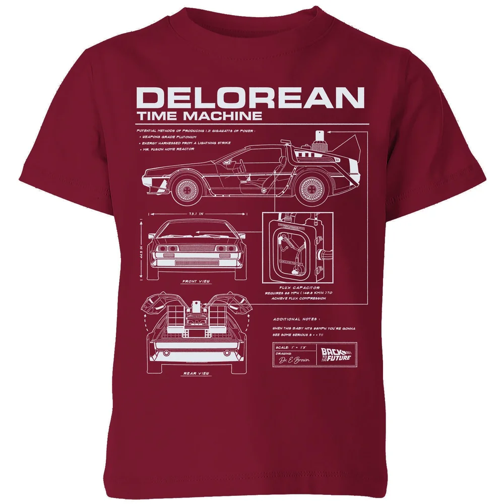 Back To The Future Delorean Schematic Kids' T-Shirt - Burgundy - 3-4 Jahre Bild 1