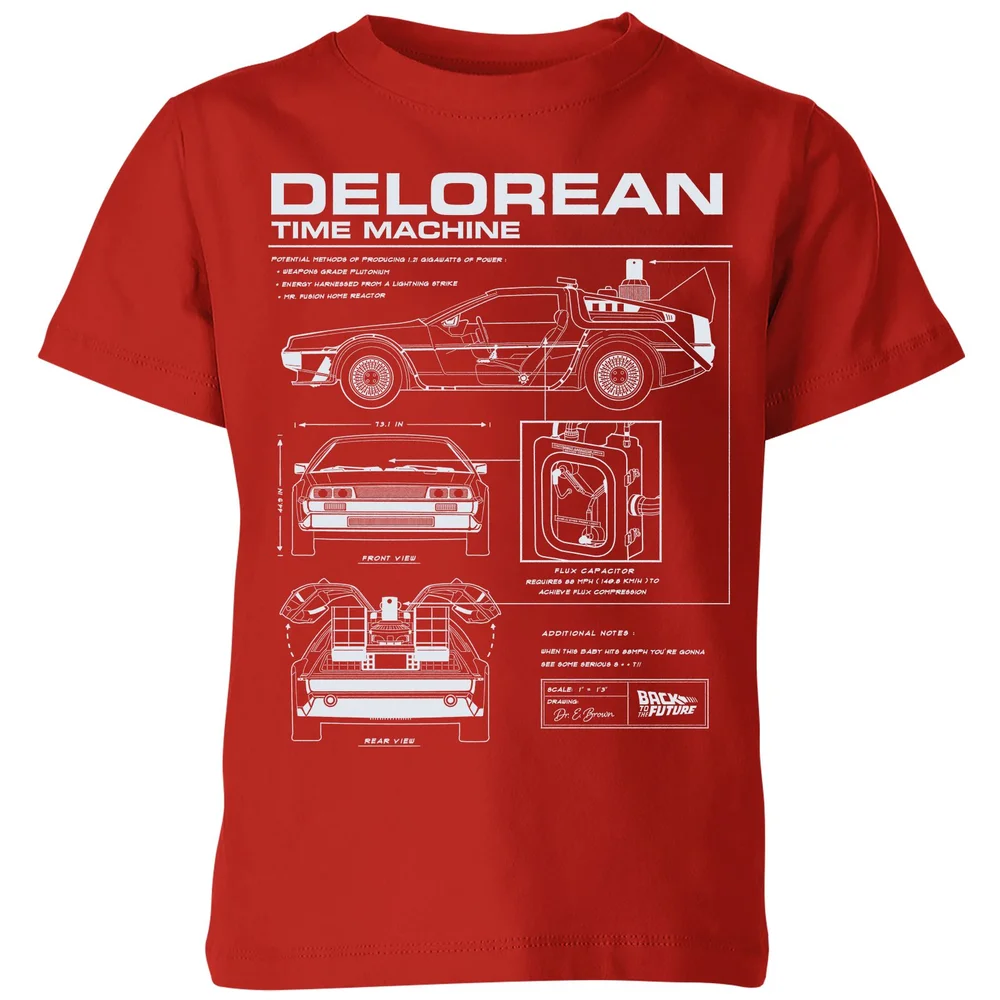 Back To The Future Delorean Schematic Kids' T-Shirt - Red - 3-4 Jahre Bild 1