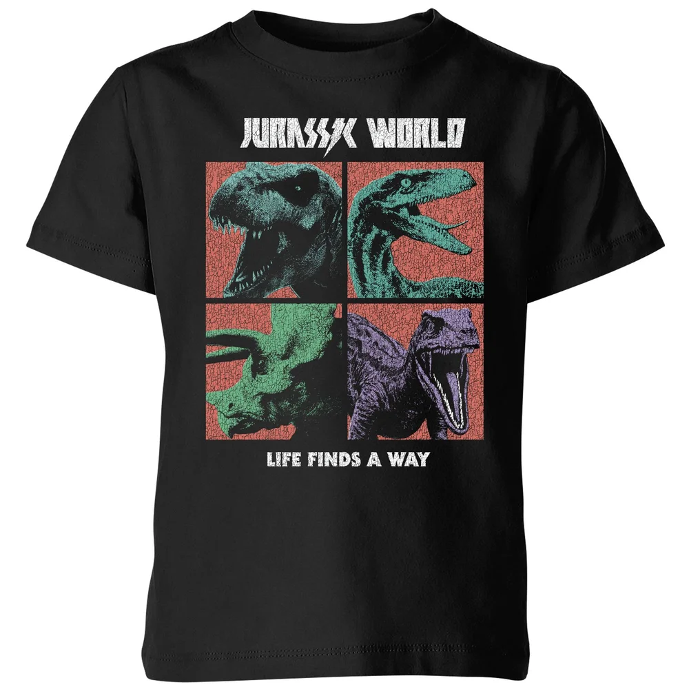 Jurassic Park World Four Colour Faces Kids' T-Shirt - Black - 3-4 Jahre Bild 1