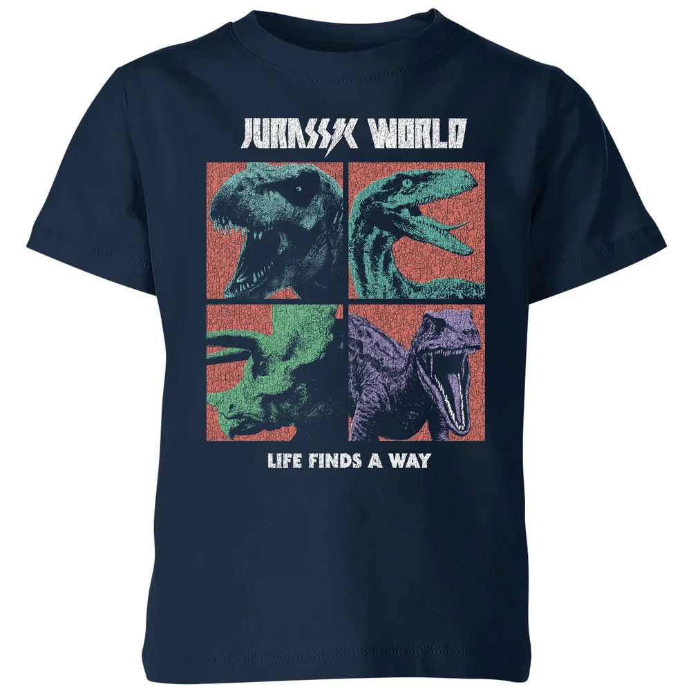 Jurassic Park World Four Colour Faces Kids' T-Shirt - Navy - 3-4 Jahre Bild 1