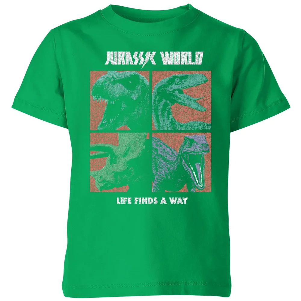 Jurassic Park World Four Colour Faces Kids' T-Shirt - Green - 3-4 Jahre Bild 1